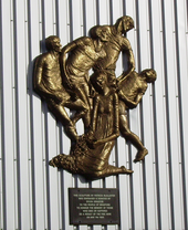 A memorial, erected on the club's main stand, to the victims of the fire in 1985 Valley Parade Memorial.PNG