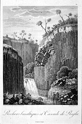 Basalt prisms at Santa María Regla, Mexico by Alexander von Humboldt, published in Vue des Cordillères et monuments des peuples indigènes de l'Amérique (Source: Wikimedia)