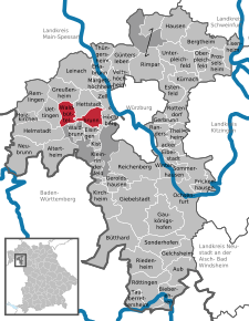 Poziția Waldbüttelbrunn pe harta districtului Würzburg
