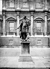 The statue outside the Banqueting House, Whitehall in 1897, still with the now missing baton in the right hand Whitehall Gardens.jpg