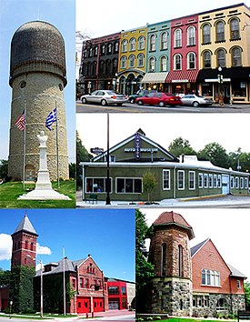 Images from top to bottom, left to right: Ypsilanti Water Tower, Depot Town/Sidetrack Bar & Grill, Ypsilanti Automotive Heritage Museum, Michigan Firehouse Museum, and Eastern Michigan University's Starkweather Hall