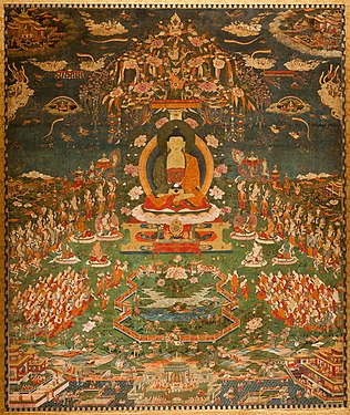 Lukisan Amitabha di Sukhavati. Tibet, sekitar 1700.