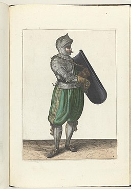 004 (swordsman, color) Book illustrations of Nassausche wapen-handelinge, van schilt, spies, rappier, ende targe