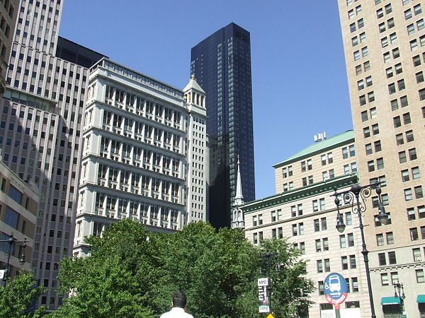 195 Broadway (left center) seen from Park Row