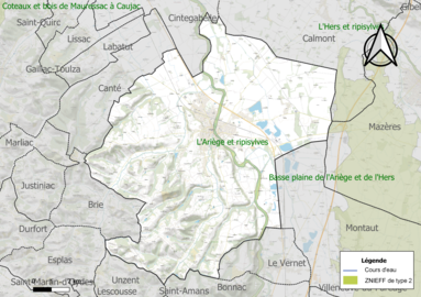 Carte de la ZNIEFF de type 2 sur la commune.