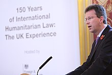 Wright speaks at the 150 Years of International Humanitarian Law: The UK Perspective event in London on 29 October 2014. 150 Years of International Humanitarian Law- The UK Perspective (15038611673).jpg