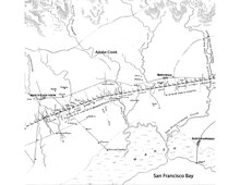 The 1862 map by George Allardt for The San Francisco & San Jose Railroad shows the historic dual connections of Adobe Creek to the San Francisco Bay tidal marsh and a dual connection to San Francisquito Creek. Crosby's Creek now known as Matadero Creek, appeared to end in or near the tidal marsh.