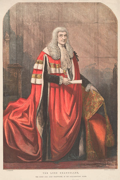 Lord Cranworth wearing the parliamentary robes of a baron