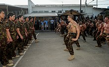 New Zealander ISF Soldiers welcoming the arriving personnel with a traditional Maori Powhiri (welcome ceremony) on Thursday, 03 November 2011. 20111103adf8270845 144.JPG - Flickr - NZ Defence Force.jpg