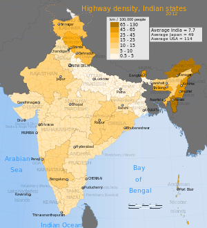 2012_India_highway_density_map_for_its_States_and_Union_Territories_in_lane_kilometers_per_100000_people.svg