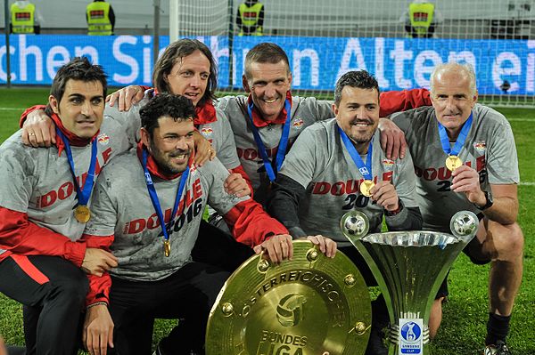 FC Red Bull Salzburg celebrating the Austrian Bundesliga and Austrian Cup titles in 2016