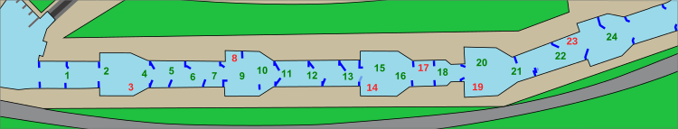 Slalom gate positions for 2016 Olympic Heats, 7 August. 2016 Olympic Heats Gates.svg