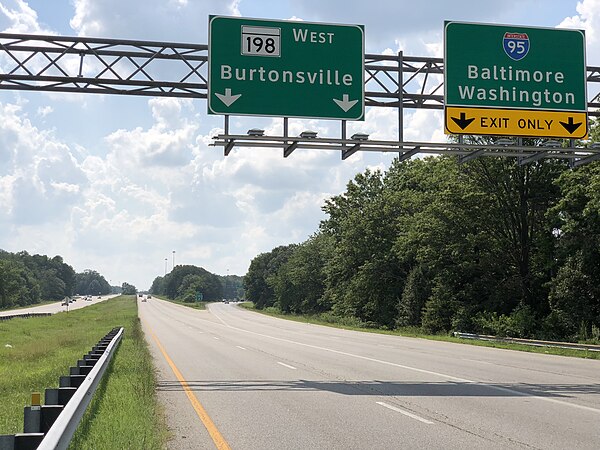 MD 198 westbound at I-95 in Laurel