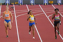 Paulino (far right) in the 400 m final of the 2022 World Athletics Championships in Eugene 400m women final Oregon 2022.jpg