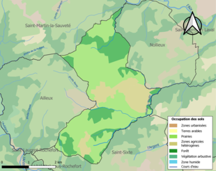 Barevná mapa znázorňující využití půdy.