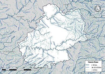 Carte de l'ensemble du réseau hydrographique du Lot.