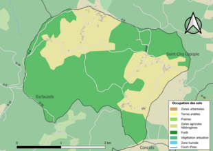 Barevná mapa znázorňující využití půdy.