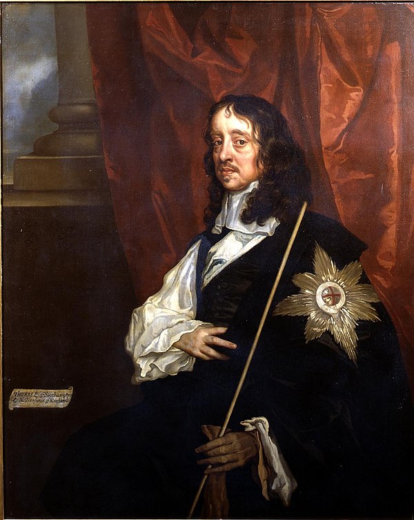 Thomas Wriothesley, 4th Earl of Southampton, wearing his Garter Star and holding his Staff of Office as Lord High Treasurer. Portrait by School of Sir