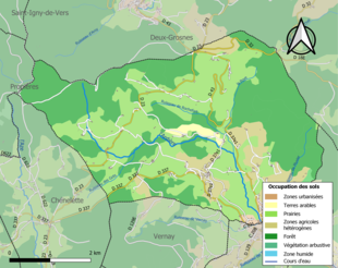 Barevná mapa znázorňující využití půdy.