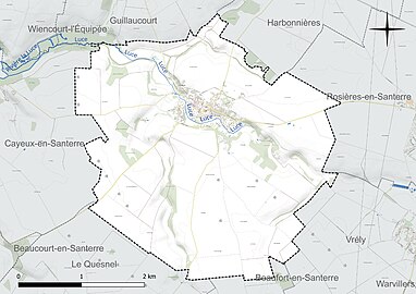 Carte en couleur présentant le réseau hydrographique de la commune