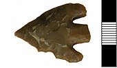 Bronze Age arrowhead, found in Godalming in 2017 A Bronze Age barbed and tanged arrowhead, Godalming.jpg