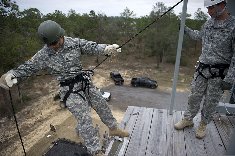 File:A U.S. Soldier with the 7th Special Forces Group (Airborne), starts to rappel down a 40-foot training tower during rappel training at Eglin Base Air Force Base, Fla 130204-A-YI554-332.jpg