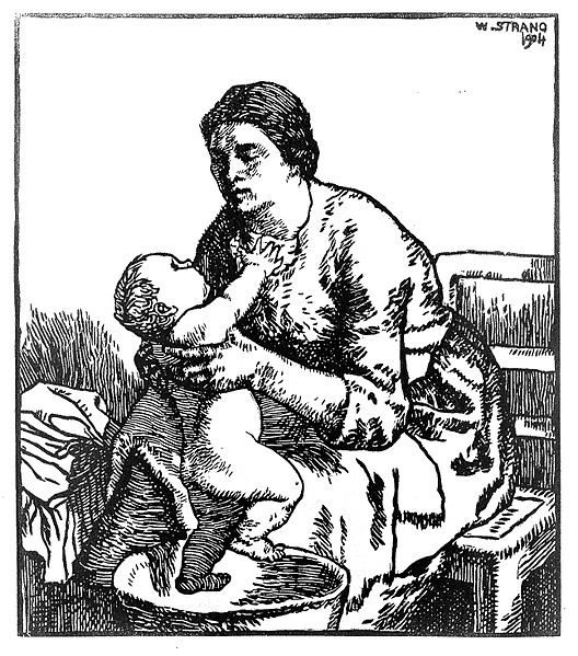 File:A woman washing her baby. Woodcut after W. Strang, 1904. Wellcome L0019101.jpg