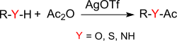 Acetylation reactions with silver triflate