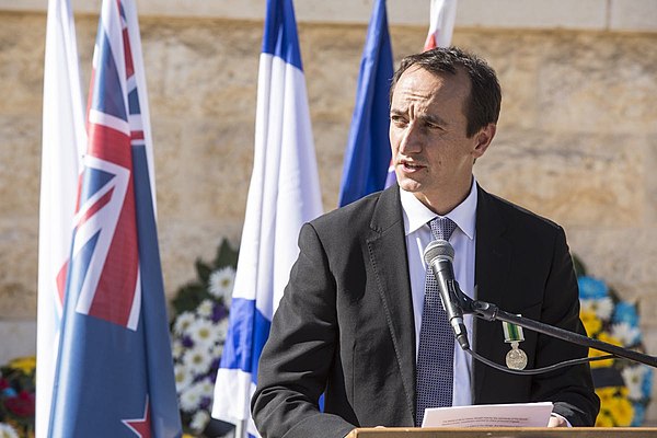 Dave Sharma appearing at Mount Scopus as the Australian Ambassador to Israel.