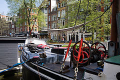 A boathouse in the channels. Amsterdam, The Netherlands