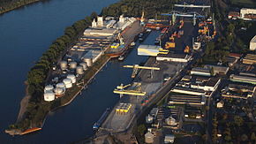 Andernach harbor basin aerial view