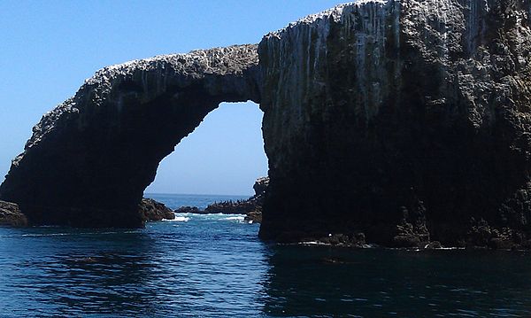 A natural bridge on the east end of the island. See below for an aerial view