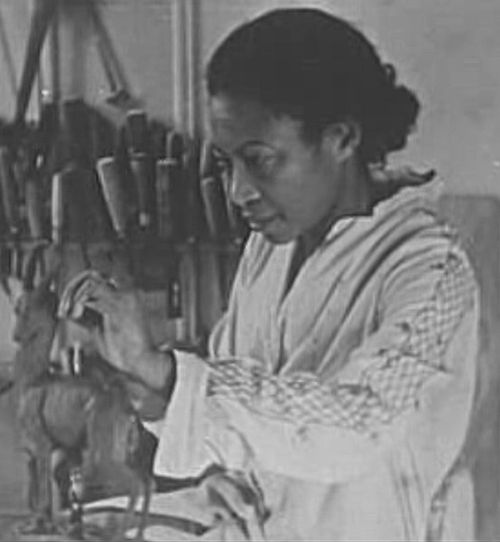 Augusta Savage working on a sculpture