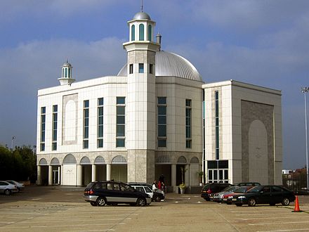 Baitul Futuh Mosque, one of the largest mosques in Europe. The Caliph's Friday Sermon is televised live throughout the world, via MTA TV
