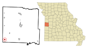 Bates County Missouri Incorporated and Unincorporated areas Hume Highlighted.svg