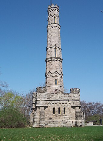 The Battlefield Monument at Battlefield Park commemorates the Battle of Stoney Creek.