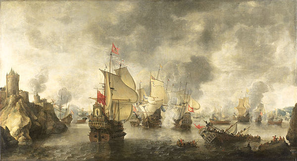 Battle of the Venetian fleet against the Turks at Phocaea (Focchies) in 1649. Painting by Abraham Beerstraten, 1656.