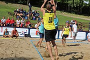 Deutsch: Beachhandball Europameisterschaften 2019 (Beach handball Euro); Tag 1: 2. Juli 2019 – Männer, Vorrunde Gruppe A, Deutschland-Norwegen 2:0 (22:14, 22:20) English: Beach handball Euro; Day 1: 2 July 2019 – Men Preliminary Round Group A – Germany-Norway 2:0 (22:14, 22:20)