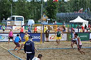 Deutsch: Beachhandball Europameisterschaften 2019 (Beach handball Euro); Tag 1: 2. Juli 2019 – Männer, Vorrunde Gruppe C, Italien-Nordmazedonien 2:1 (12:18, 22:13, 7:6) English: Beach handball Euro; Day 1: 2 July 2019 – Men Preliminary Round Group C – Italy-North Mecedonia 2:1 (12:18, 22:13, 7:6)