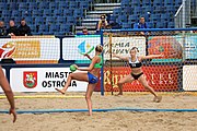 Deutsch: Beachhandball Europameisterschaften 2019 (Beach handball Euro); Tag 2: 3. Juli 2019 – Frauen, Vorrunde Gruppe D, Ukraine-Deutschland 2:0 (23:22, 32:24) English: Beach handball Euro; Day 2: 3 July 2019 – Women Preliminary Round Group D – Ukraine-Germany 2:0 (23:22, 32:24)