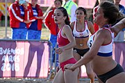 Deutsch: Beachhandball bei den Olympischen Jugendspielen 2018; Tag 3, 9. Oktober 2018; Mädchen, Vorrunde, Gruppe B - Türkei-Paraguay 1:2 English: Beach handball at the 2018 Summer Youth Olympics at 9 October 2018 – Girls Preliminary Round Group B‎ – Turkey-Paraguay 1:2