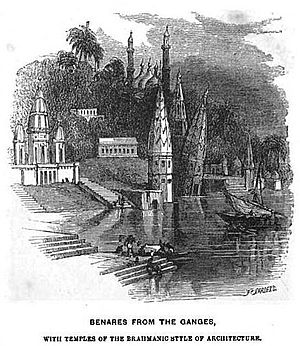 Benares from the Ganges, from Robert Hunter History of India 1863.jpg