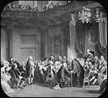19th century engraving depicting Benjamin Franklin's appearance before the Privy Council Benjamin Franklin at the Court of St. James - NARA - 518216.jpg