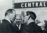 Fastighetsdirektör Berg, stadsingenjör Lundborg och Larsson; T-centralinvigning 1957.