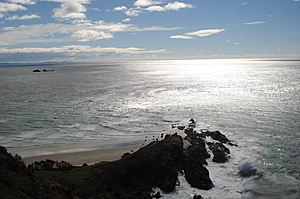 North end of Cape Byron with Little Wategos Beach on the left as seen from Cape Byron Light