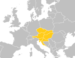 Mapa Europy z zaznaczeniem krajów członkowskich Środkowoeuropejskiej Współpracy Obronnej