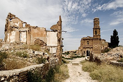Belchite town, destroyed during the Battle of Belchite, became a symbol of the Spanish Civil War.