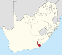سسکئی کا محل وقوع (سرخ) جنوبی افریقہ کے اندر (زرد).
