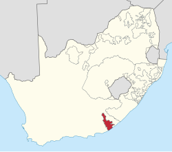 Lage von Ciskei (rot) in Südafrika (gelb).