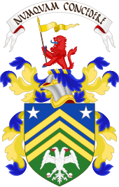 The coat of arms granted to "The Trump International Golf Club Scotland Ltd" in 2011 bears the battle cry: "Nunquam Concedere". Coat of Arms of Trump International Golf Club.svg